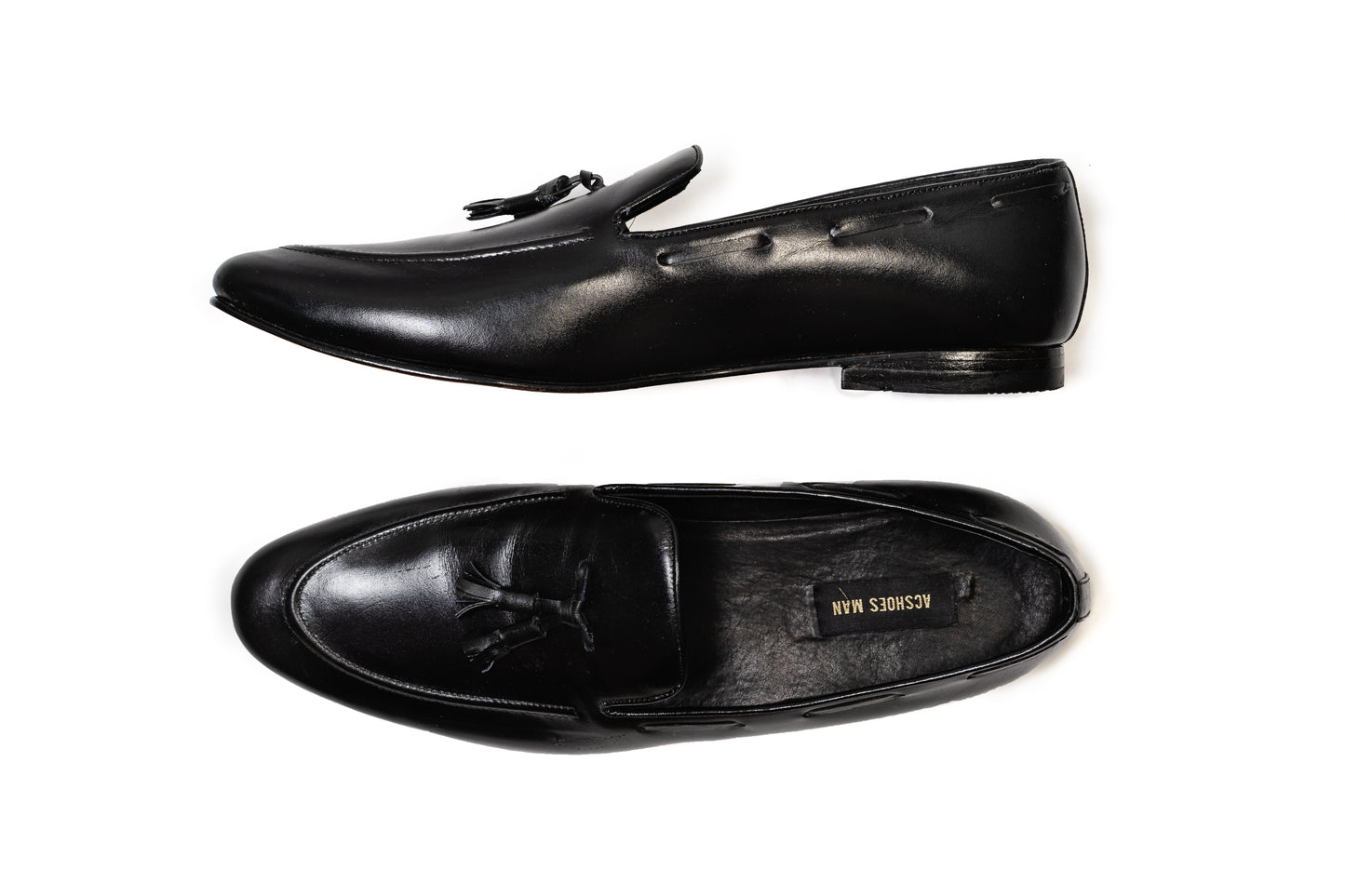 Black leather loafers