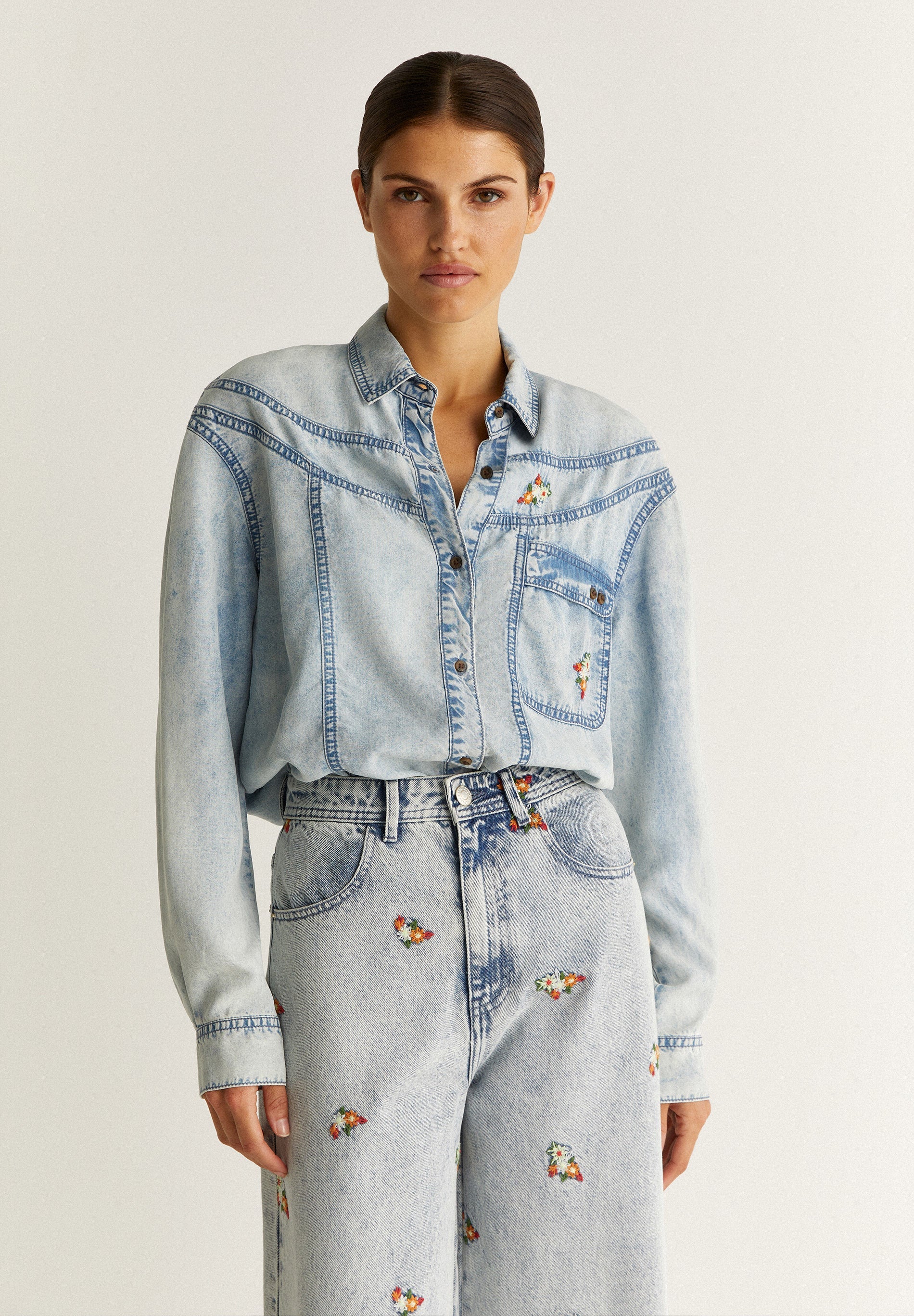 Denim Flower Shirt Denim Xs