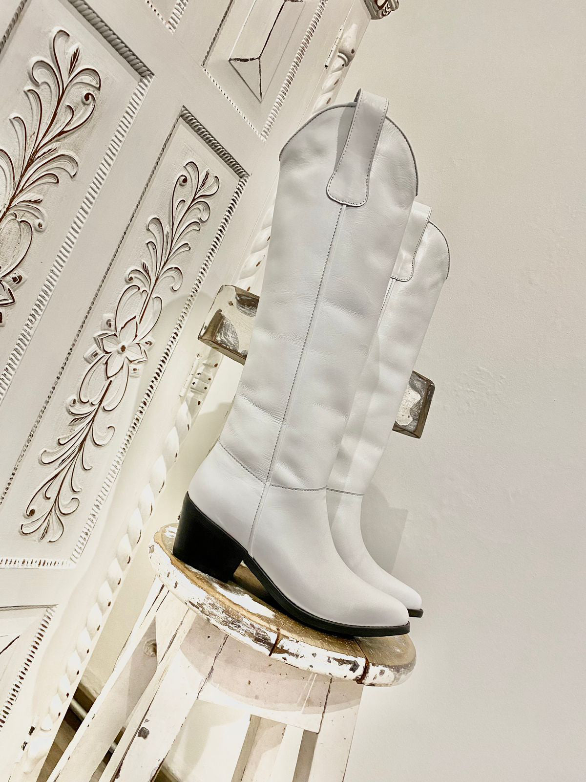 Extra long white texan boot