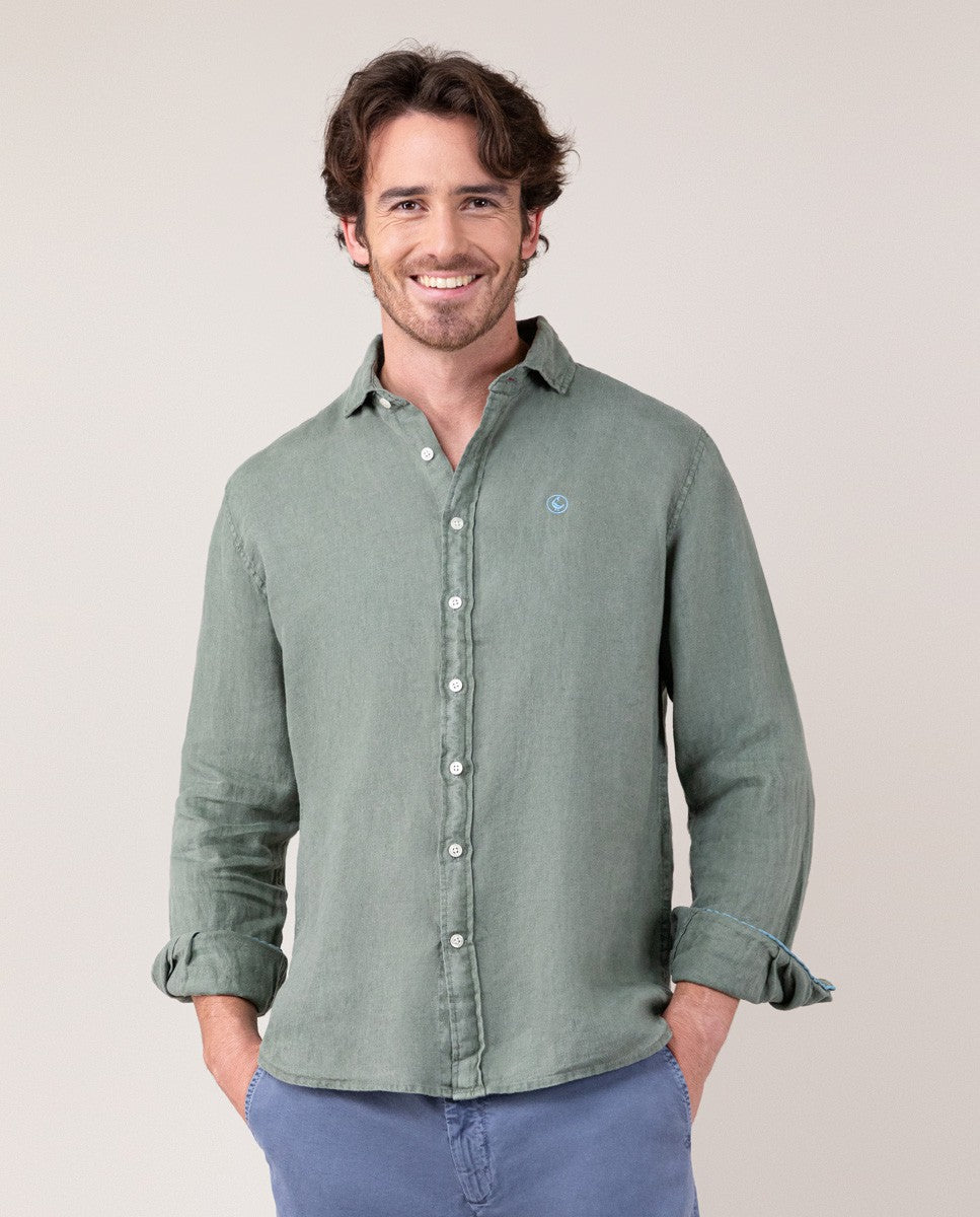 Camisa Lino Verde Oscuro