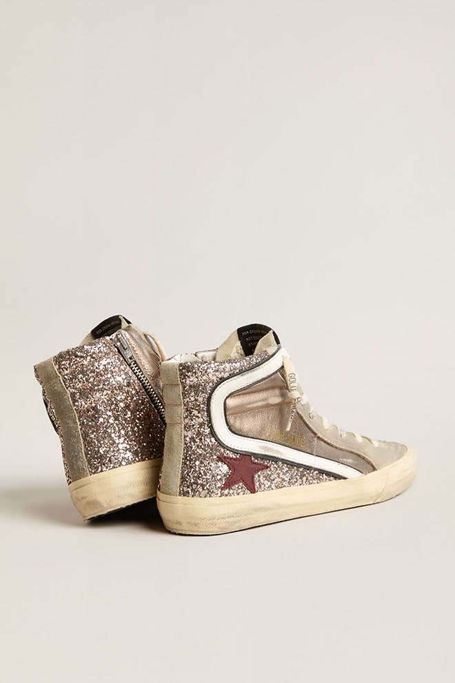 Tenis Golden Goose Slide Lamin Glitter Suede Leath Star Wave Mujer