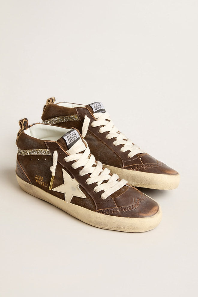 Tenis Golden Goose Midstar Leather Spur Star Suede Horsy Heel Mujer