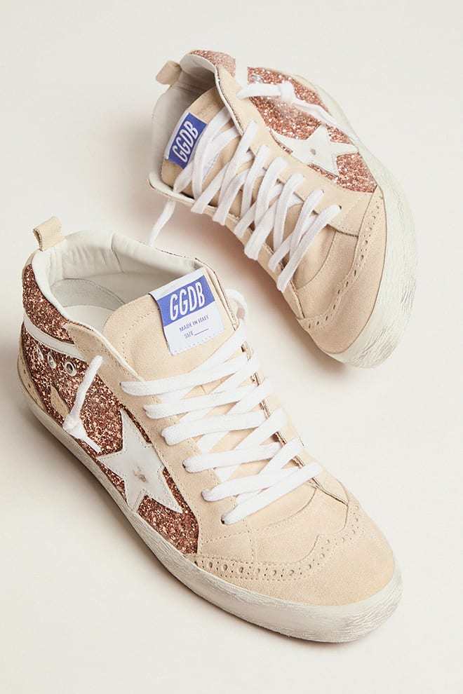 Tenis Golden Goose Midstar Glitter Leath Star Wave Suede Spur Mujer