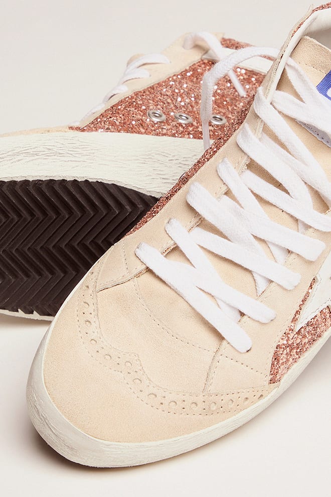 Tenis Golden Goose Midstar Glitter Leath Star Wave Suede Spur Mujer