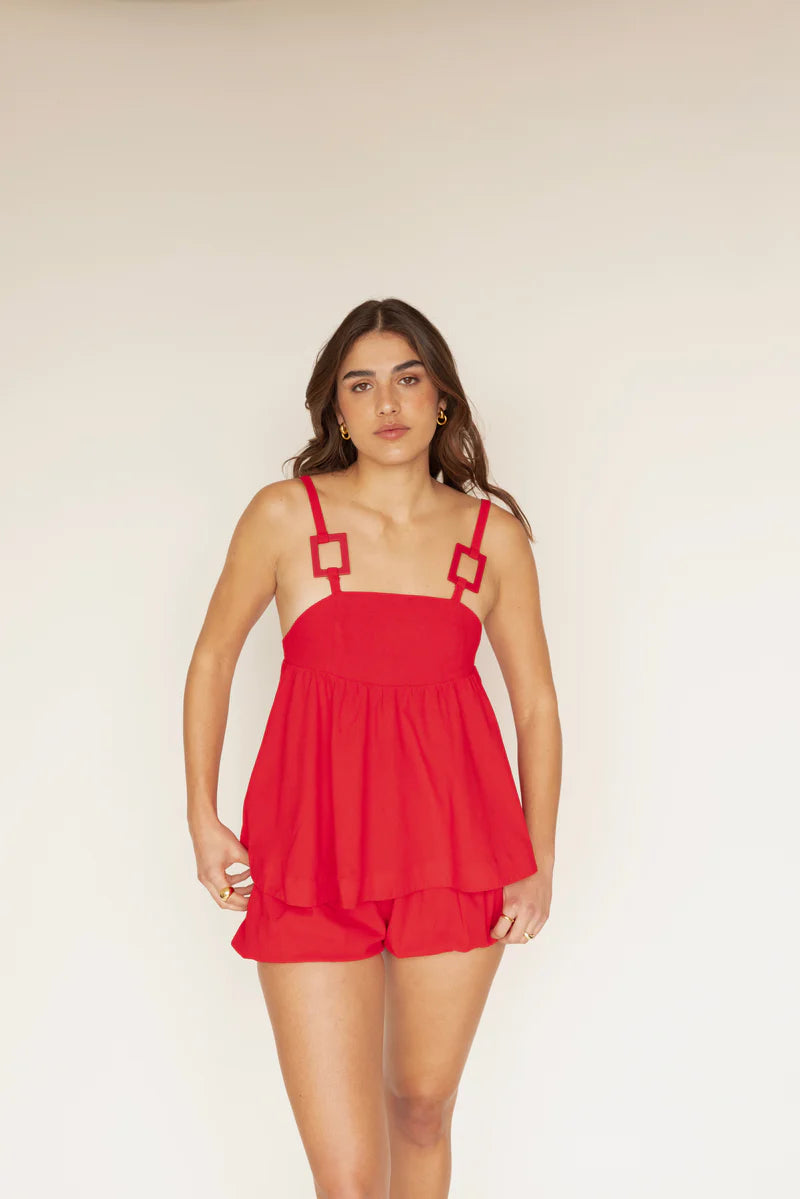 Short Juicy Red Linen