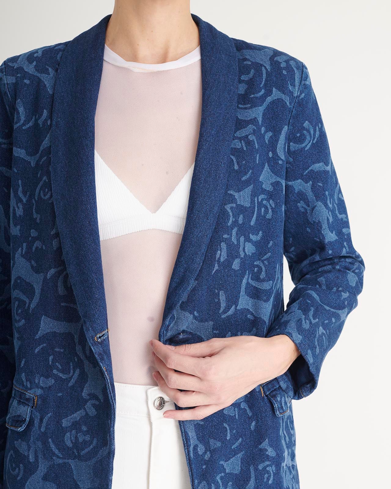 Blazer Denim Láser Flores