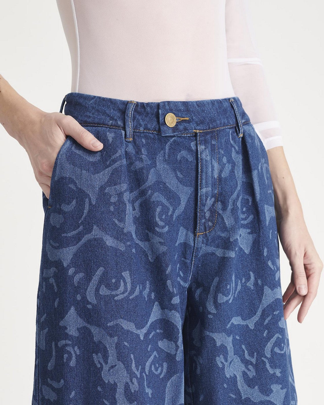 Pantalón Denim Laser Flores