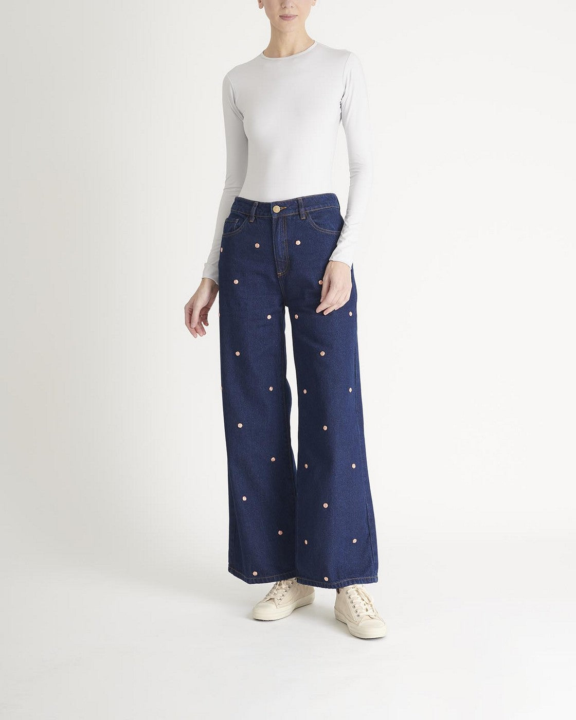 Pantalón Denim Apliques Flores