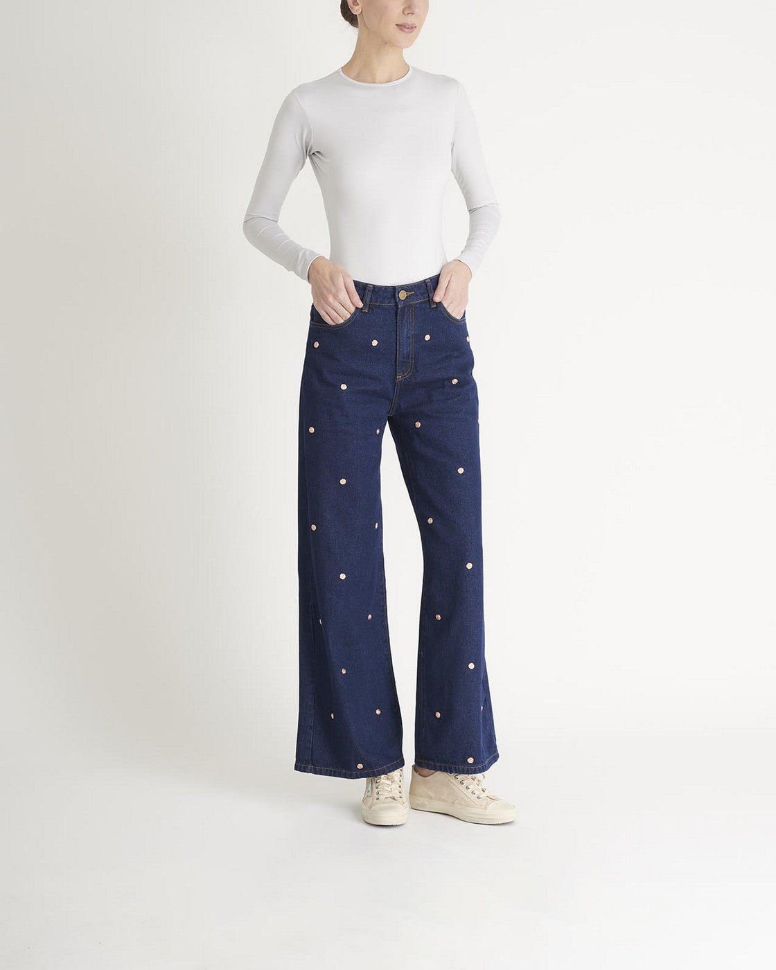 Pantalón Denim Apliques Flores