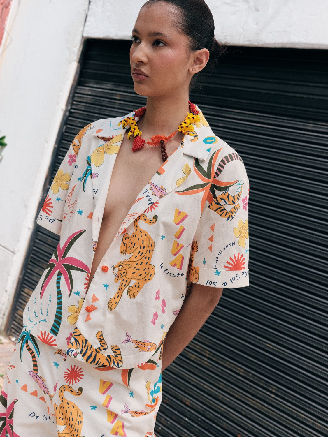 Printed button-up shirt