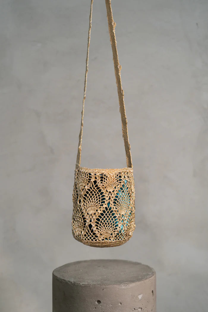 Copper pineapple backpack with emerald velvet