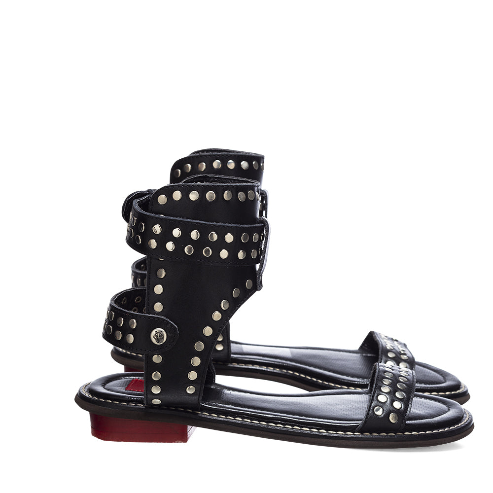 Silver and black tin sandal