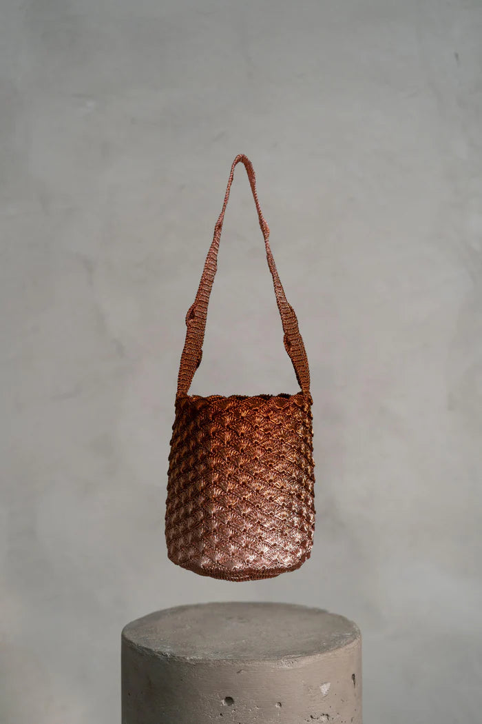 Seashell copper gray silk backpack