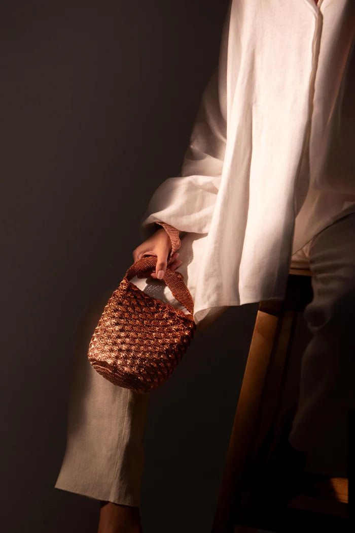 Seashell copper gray silk backpack