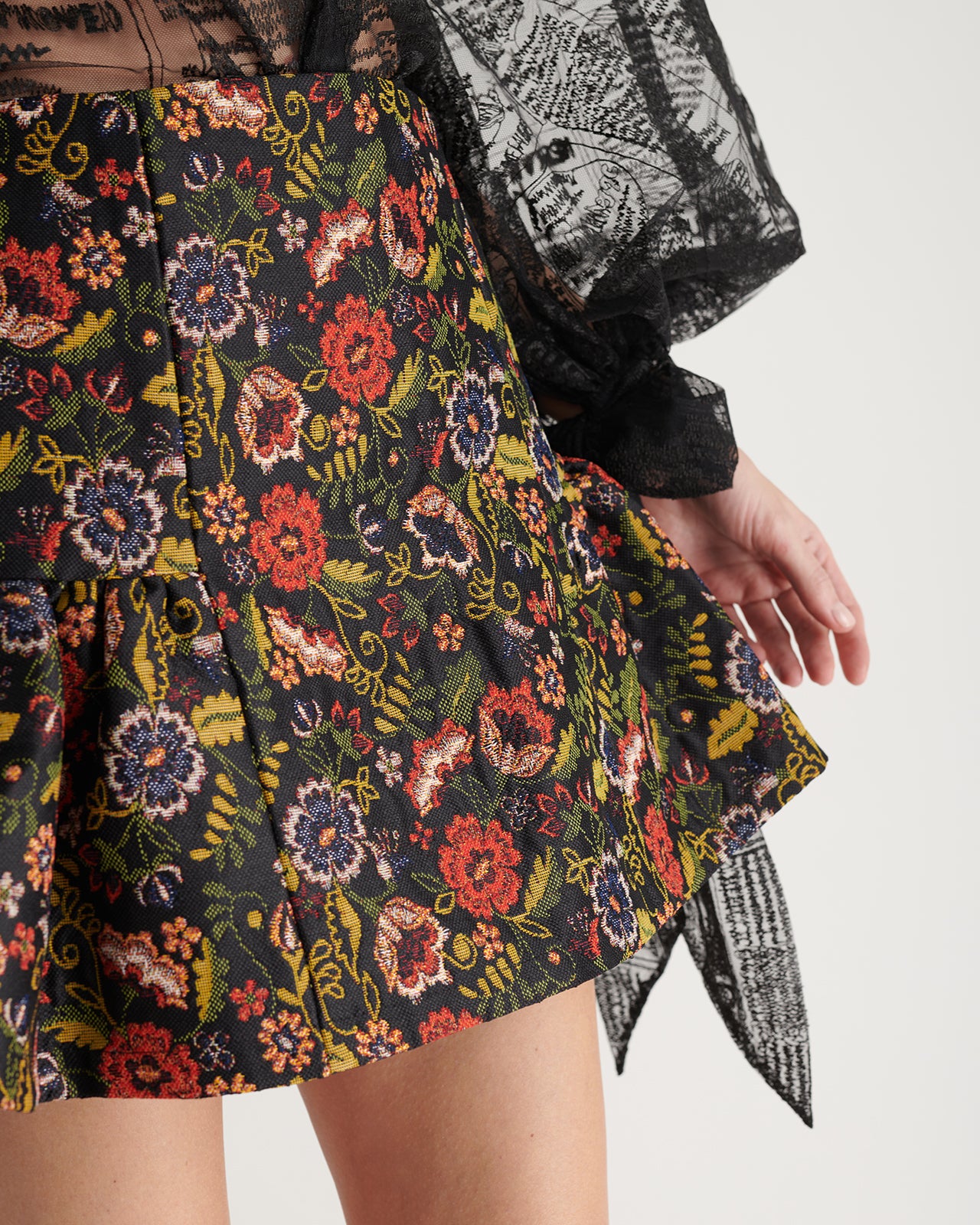 Floral brocade mini skirt