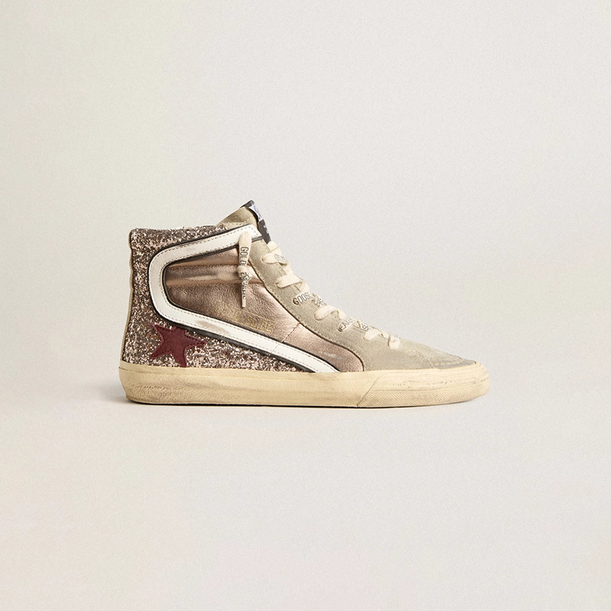 Tenis Golden Goose Slide Lamin Glitter Suede Leath Star Wave Mujer