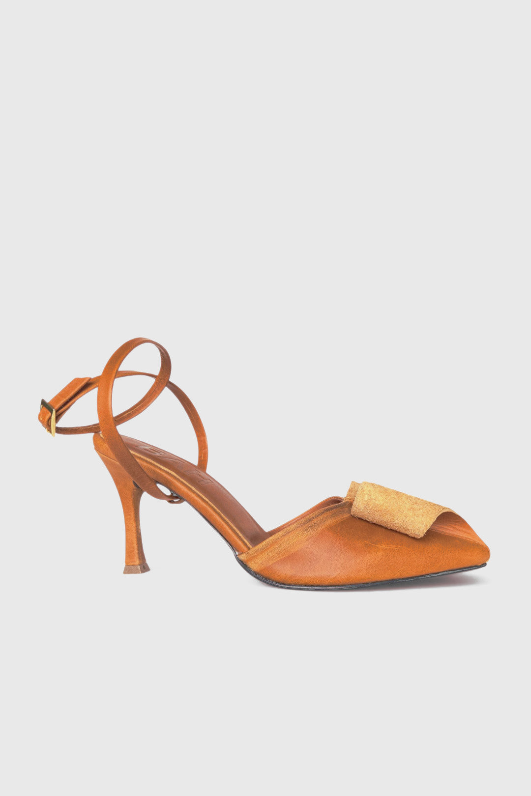 Antiqued cognac strap heels