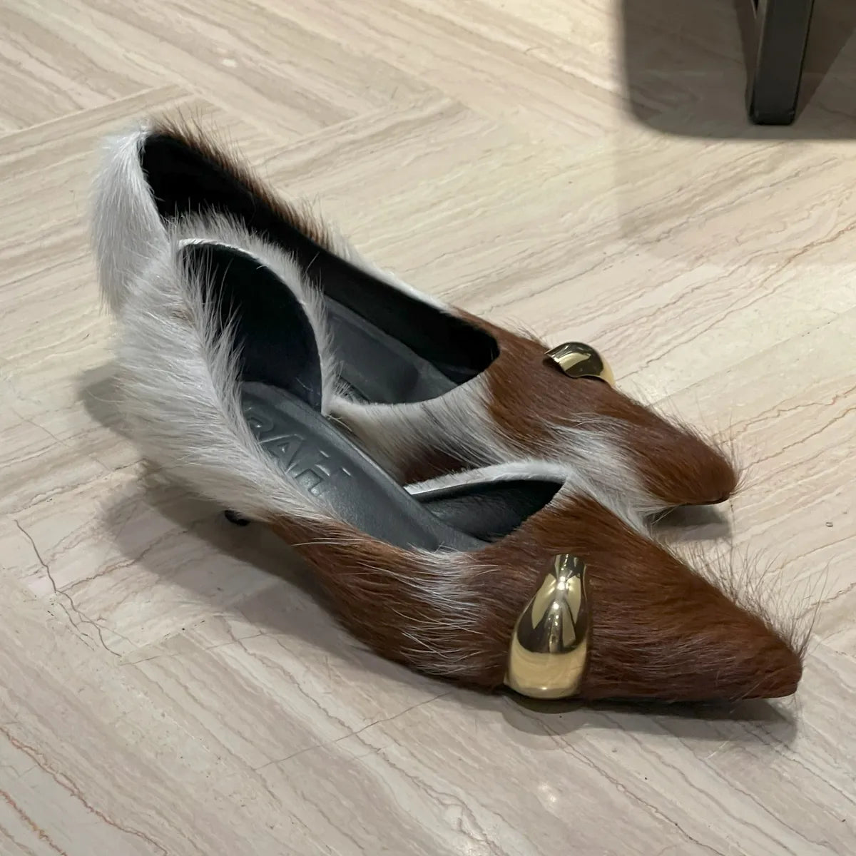Cow jewel heel shoe