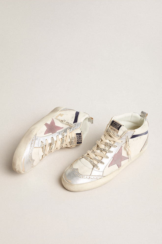 Tenis Golden Goose Mid Star Laminated Toe Heel And Spur Nappa Mujer