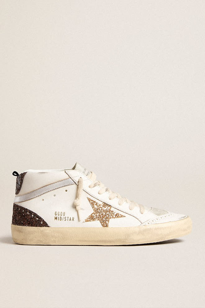 Tenis Golden Goose Mid Star Leather Upper And Toe Glitter Star Mujer