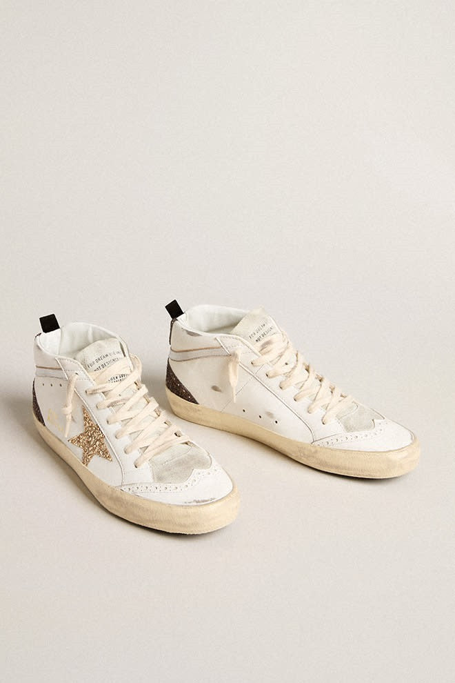 Tenis Golden Goose Mid Star Leather Upper And Toe Glitter Star Mujer