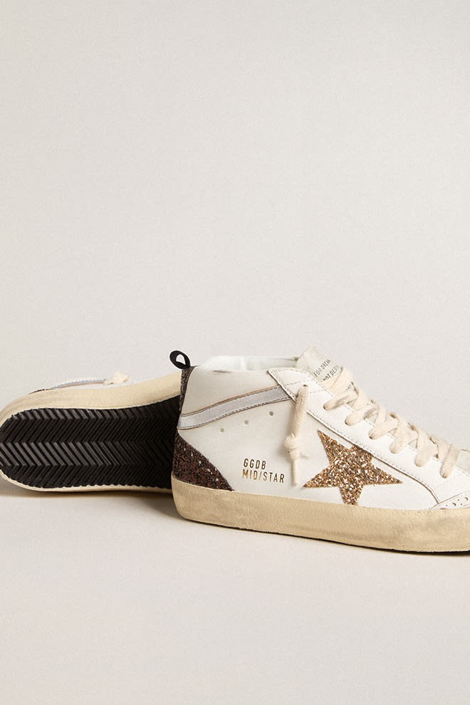 Tenis Golden Goose Mid Star Leather Upper And Toe Glitter Star Mujer