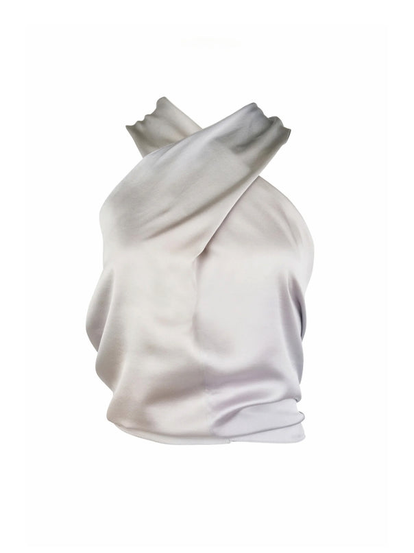 Olivia cross silk top fuchsia