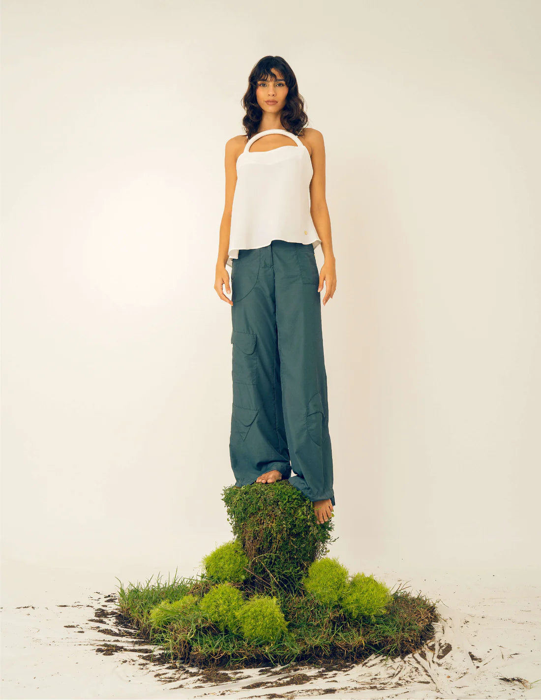 Deep forest trapezoid pants