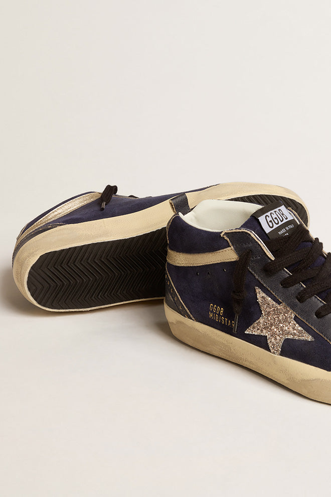 Tenis Golden Goose Mid Star Suede Upper Glitter Mujer