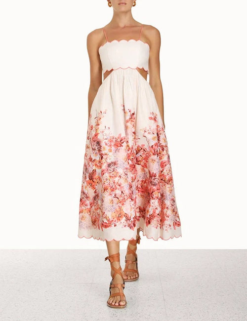 Vestido Devi Scallop Cream Floral