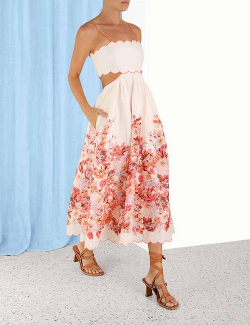 Vestido Devi Scallop Cream Floral