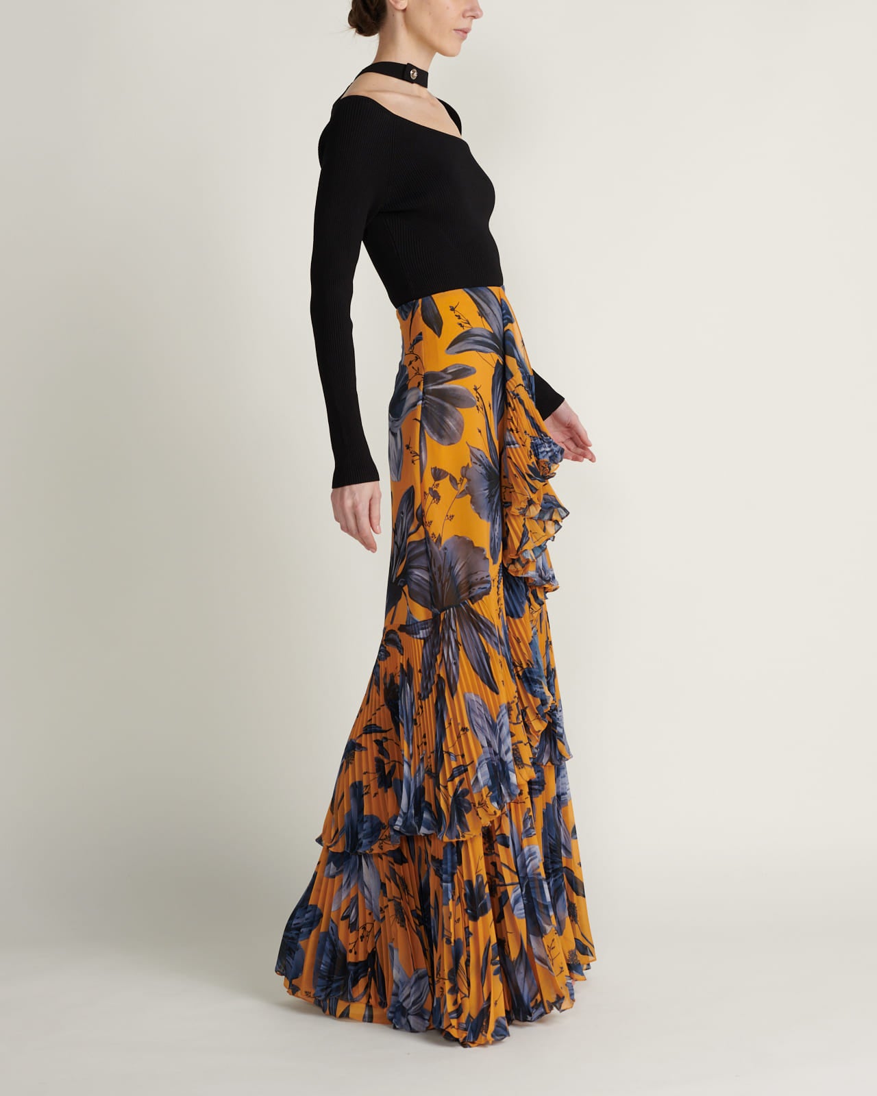 Falda Maxi Floral Mostaza