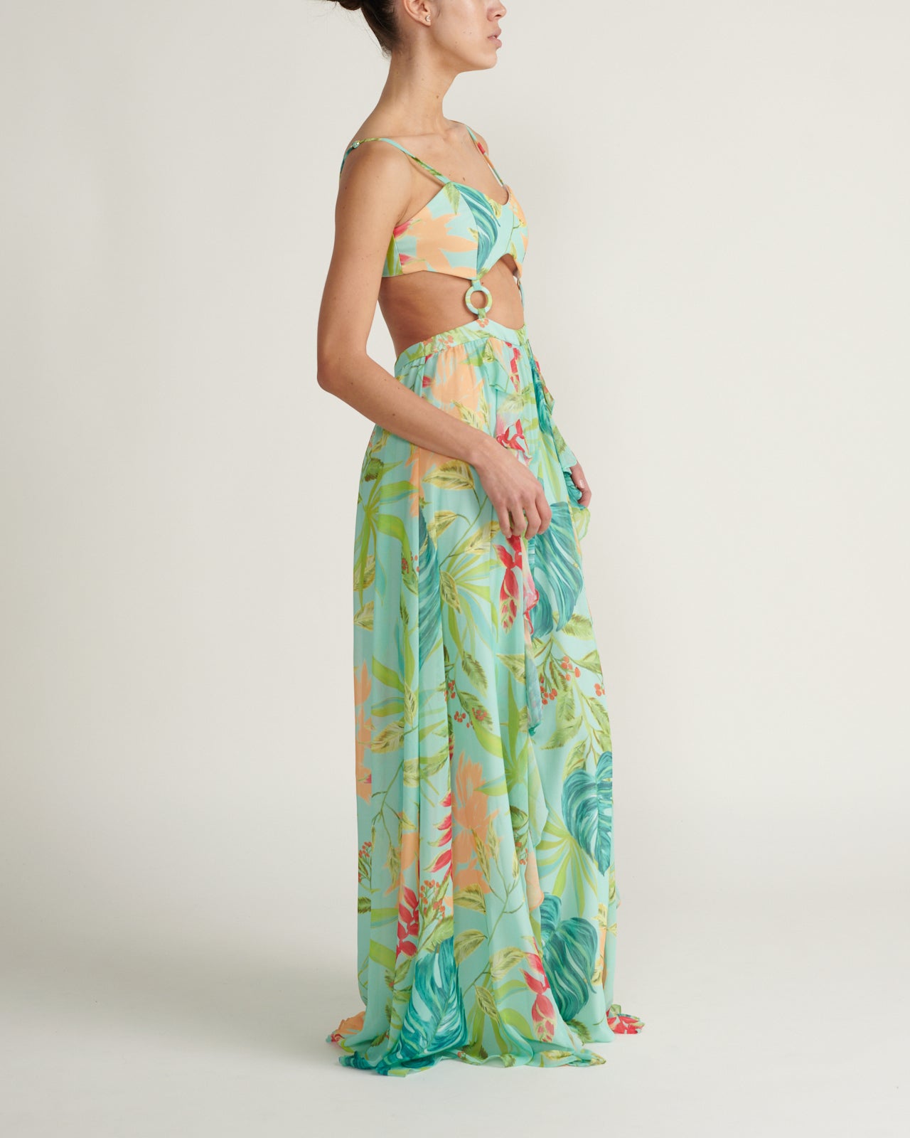 Vestido Maxi Print Cut Out Verde