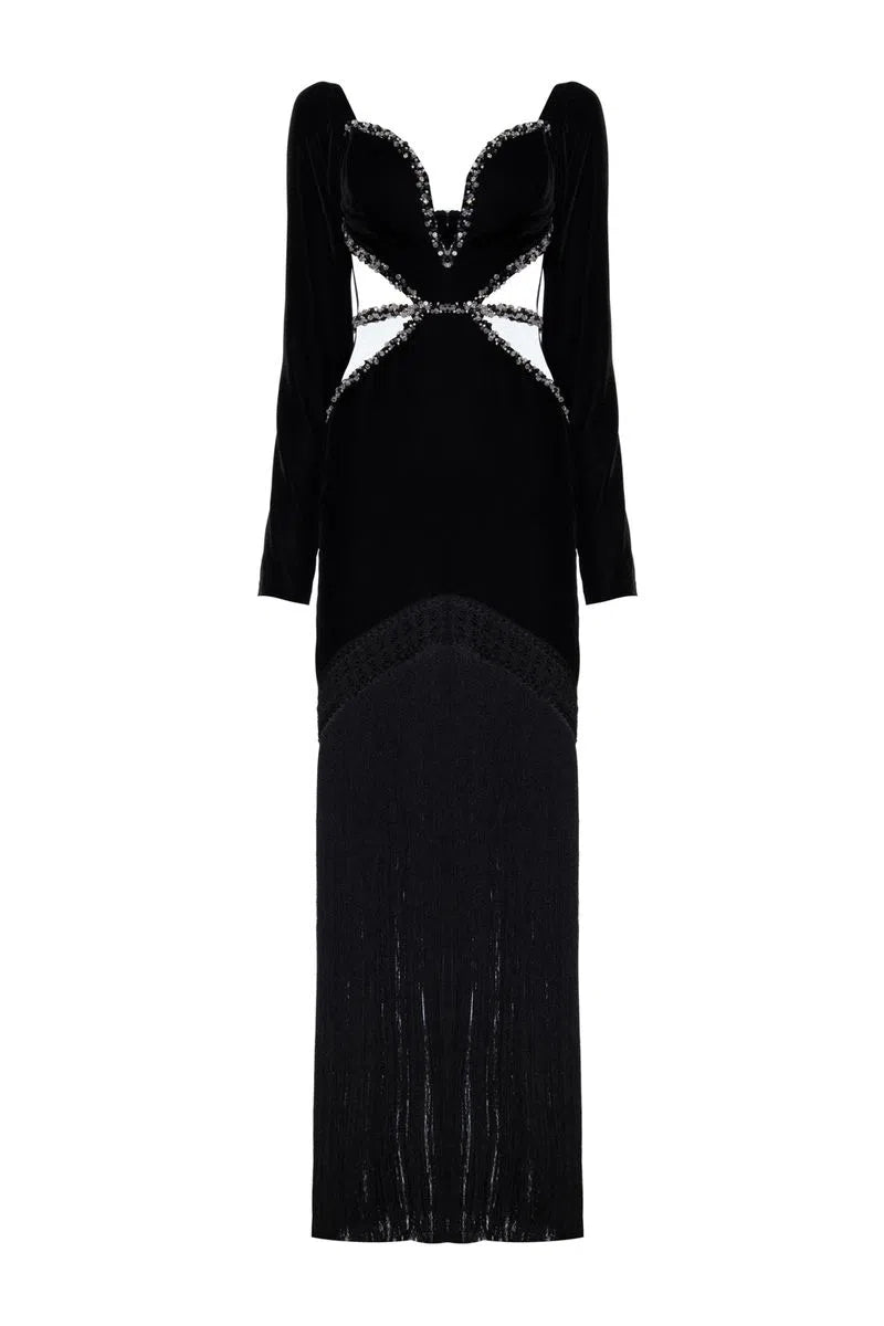 Vestido Maxi Velvet Emb Cut Out