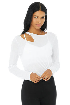 Top Ribbed Peak Long Sleeve White