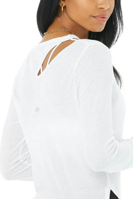 Top Ribbed Peak Long Sleeve White